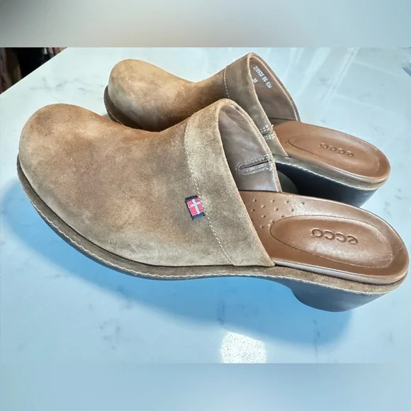 ECCO Women’s Brown Suede Slip-On  Clogs. Mules. Size 39/US 8-8.5 - Picture 3 of 9